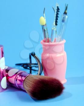Foundation Makeup Brush Showing Eyelash Curler And Makeups