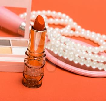 Orange Lipstick Indicating Make-Ups Make-Up And Cosmetic