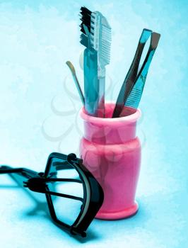Cosmetic Makeup Tools Means Eyelash Curlers And Tweezes