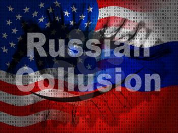 Russian Collusion During Election Campaign Eye Means Corrupt Politics In America 3d Illustration. Conspiracy In A Democracy Allows Blackmail Or Fraud