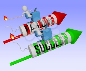Success Vs Failure Concept Rocket Depicts Achievement Versus Problems. Positive Or Negative Thinking And Learning From Mistakes - 3d Illustration