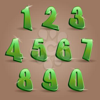 Numbers set in glittering green metal modern style. Vector illustration