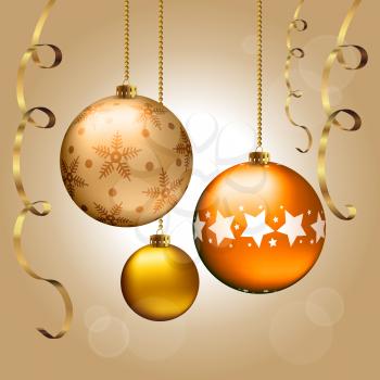 Background with Christmas balls and ribbons, vector illustration