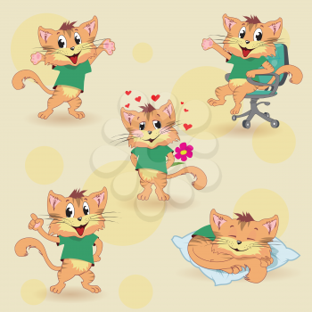 Cartoon cat set for education, vector illustration