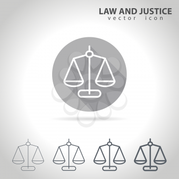 Law and justice outline icon set, collection of scale icons, vector illustration