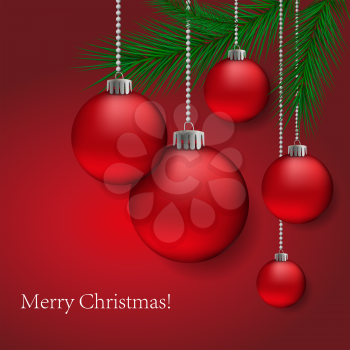 Abstract background with red Christmas balls. Vector illustration.