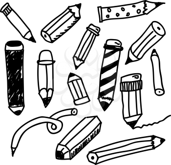 Pencils sketch collection in doodle style, vector illustration