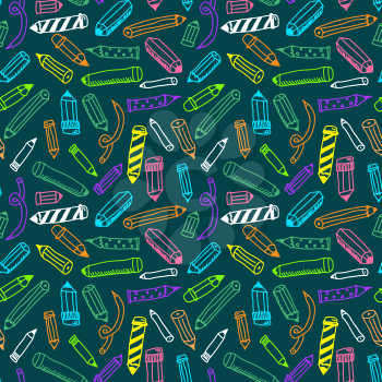 Pencils sketch seamless colorful pattern in doodle style, vector illustration
