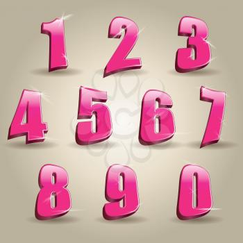 Numbers set in glittering pink metal modern style. Vector illustration