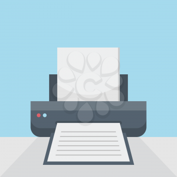 Printer on table, print option on flat style background concept. Vector illustration design