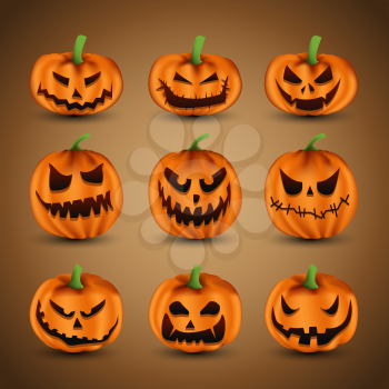 Set of Scary Halloween Pumpkins, vector illustration