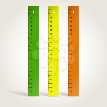 Set of colorful school rulers isolated on white, vector illustration