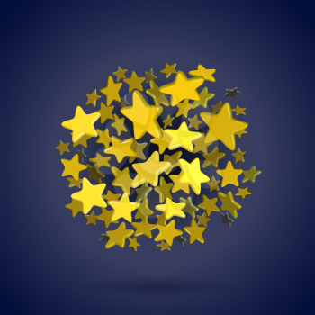 Golden stars in circle shape on blue background, vector illustration