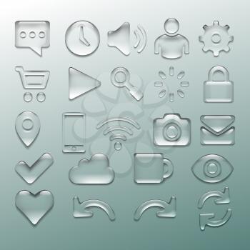 Transparent glossy isolated icon set, vector illustration