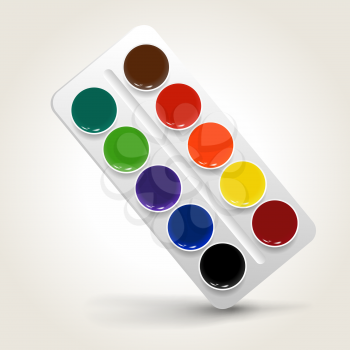 Watercolor paints in a box, vector illustration