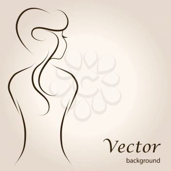 Abstract outline background with beautiful young woman standing back. Sketch vector artwork