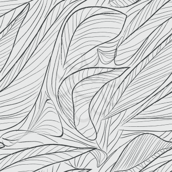 Seamless stylized leaf gray on white pattern. Vector illustration