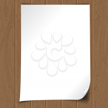White paper on the wooden background, vector illustration