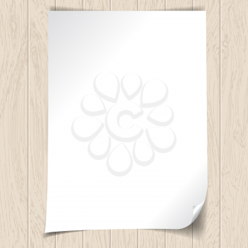 White paper on the wooden background, vector illustration