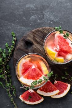 Refreshing drink, grapefruit and thyme cocktail