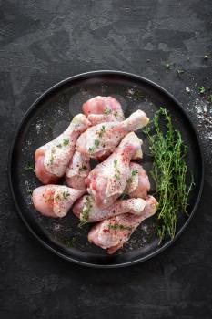 Raw marinated chicken meat, chicken legs