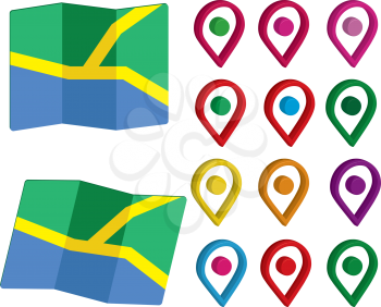 3D Pin Icon Set with Maps, EPS 10 supported.