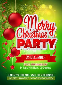 Christmas party flyer. Vector template  EPS 10