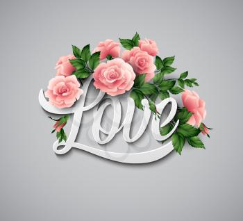 Word Love with flowers. Vector illustration EPS 10