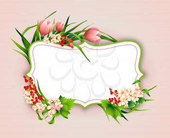 Greeting card with colorful flower background. Vector illustration.