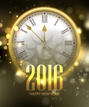 Vector 2016 Happy New Year background with clock. Vector illustration EPS10