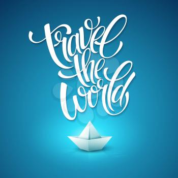 Travel the world type design with paper boat. EPS 10