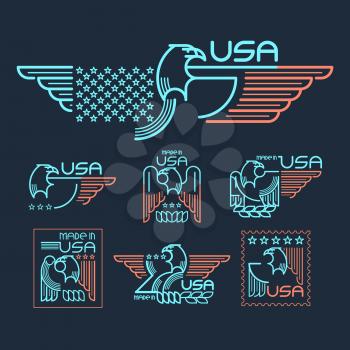 Made in the USA Symbol with  American flag and eagle Set of templates emblems. Vector illustration EPS 10