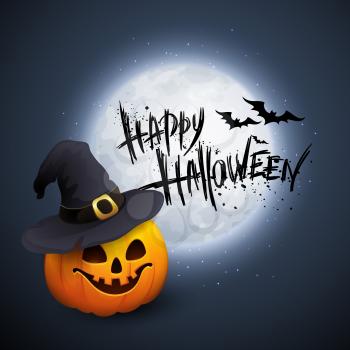 Halloween Party Background with Pumpkin and Moon in the Back. Vector illustration EPS 10