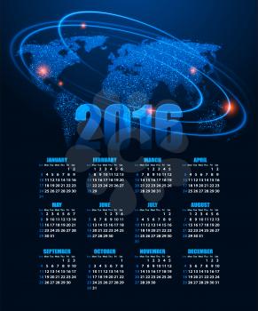 Calendar for 2016 on abstract background. Vector illustration EPS 10