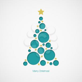 Christmas tree with dots and stars on white background. Vector illustration EPS 10