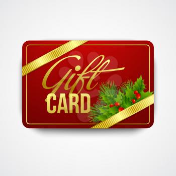 Christmas gift card with holly. Vector illustration EPS 10