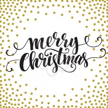Hand drawn typography card. Merry christmas greetings gold glitter hand lettering. Vector illustration EPS 10