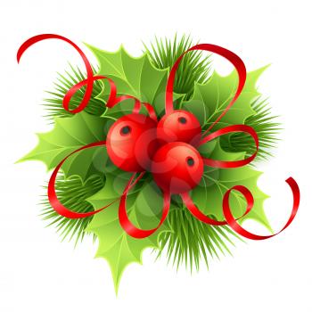 Vector Christmas holly with berries. Vector illustration EPS 10