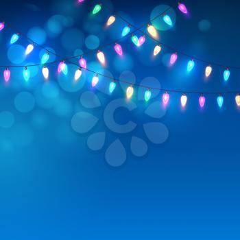 Blue Christmas background with lights. Vector illustration EPS10