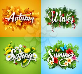 Four Seasons  Typographic Banner. Vector illustration EPS 10