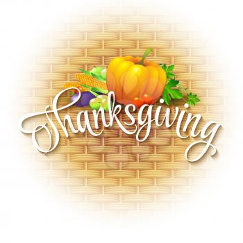 Thanksgiving Card wicker basket background. Vector illustration EPS 10