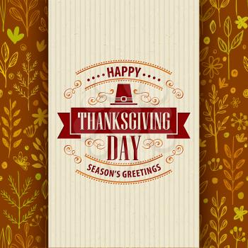 Thanksgiving typography greeting card on seamless pattern. Vector illustration EPS 10