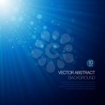 Vector blue abstract background with glowing rays