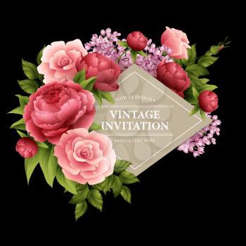 Vintage  Greeting Card with Blooming Flowers.  Vector Illustration EPS10