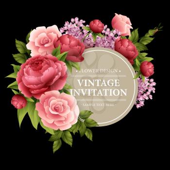 Vintage  Greeting Card with Blooming Flowers.  Vector Illustration EPS10