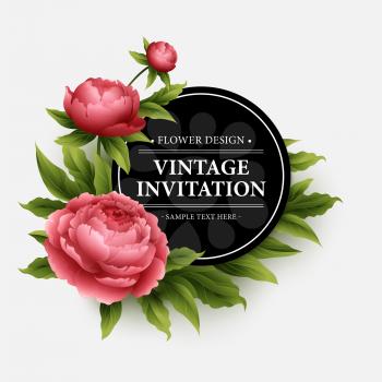 Luxurious  peony flower and leaves greeting card. Vector illustration EPS10