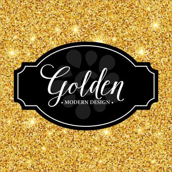 Vector label frame silhouette on the gold glitter background. Vector illustration EPS10
