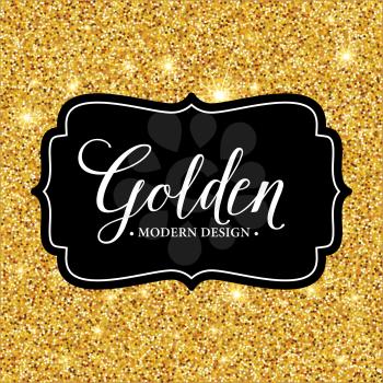 Vector label frame silhouette on the gold glitter background. Vector illustration EPS10