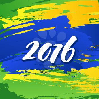 Background colors of the Brazilian flag with the inscription 2016. Vector illustration EPS10