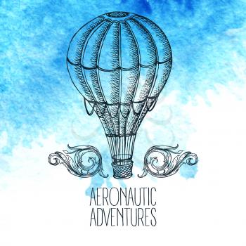 Aeronautic adventure. Vector vintage illustration with balloon EPS 10